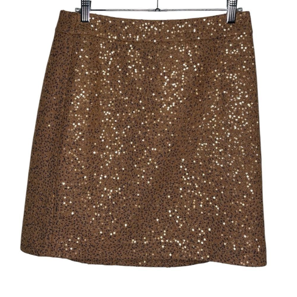 Ann Taylor LOFT Light Brown Sequin Mini Pencil Skirt with Zipper
